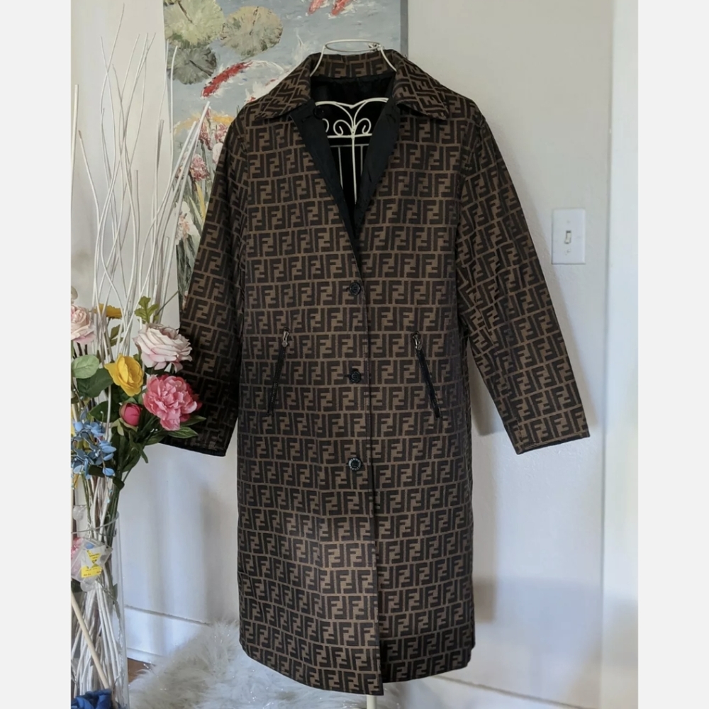 Fendi Zucca Polyester Cotton Coat Jacket 44